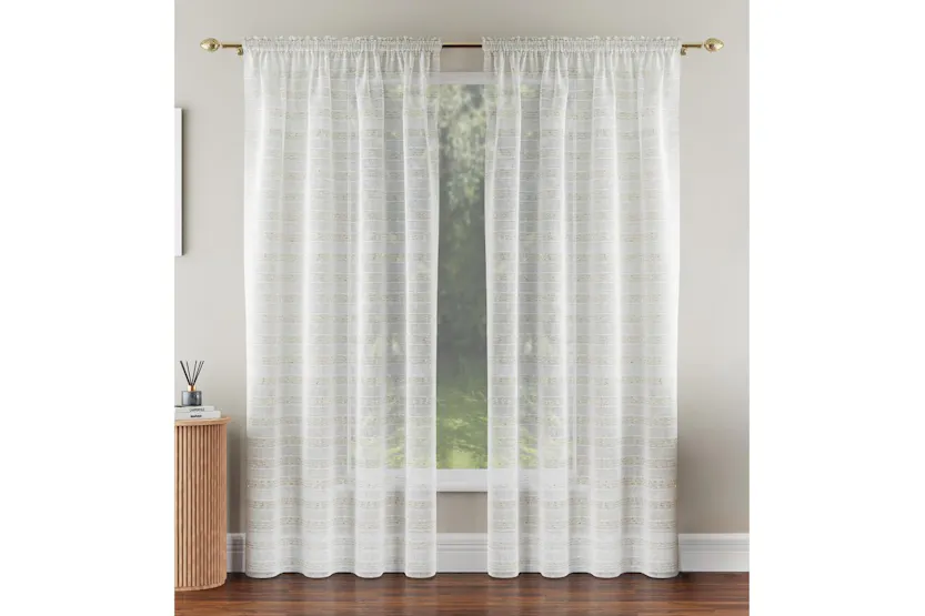 Gold Rod Pocket Lima Pair Of Metallic Lurex Striped Linen Look Voile Panels 140x122cm Gold Rod Pocket Lima Pair Of Metallic Lurex Striped Linen Look Voile Panels 140x122cm