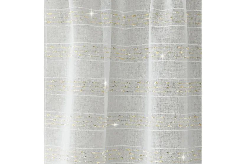 Gold Rod Pocket Lima Pair Of Metallic Lurex Striped Linen Look Voile Panels 140x122cm Gold Rod Pocket Lima Pair Of Metallic Lurex Striped Linen Look Voile Panels 140x122cm