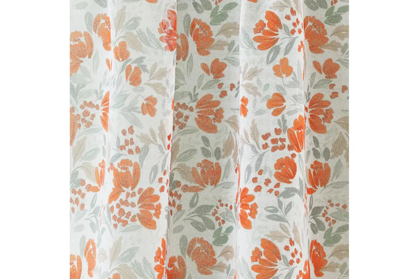 Burnt Orange Rod Pocket Mia Pair Of Floral Print Linen Look Voile Panels 140x122cm Burnt Orange Rod Pocket Mia Pair Of Floral Print Linen Look Voile Panels 140x122cm