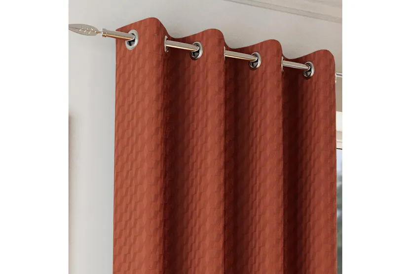 Orange Eyelet Tokyo Pair Of Velvet Embossed Thermal Noise Reducing Room Darkening Curtains 117x183cm Orange Eyelet Tokyo Pair Of Velvet Embossed Thermal Noise Reducing Room Darkening Curtains 117x183cm