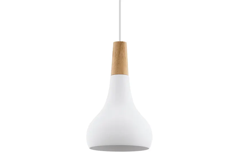 Eglo | Sabinar Metal and Wood Pendant Light | 18 cm | White Eglo | Sabinar Metal and Wood Pendant Light | 18 cm | White