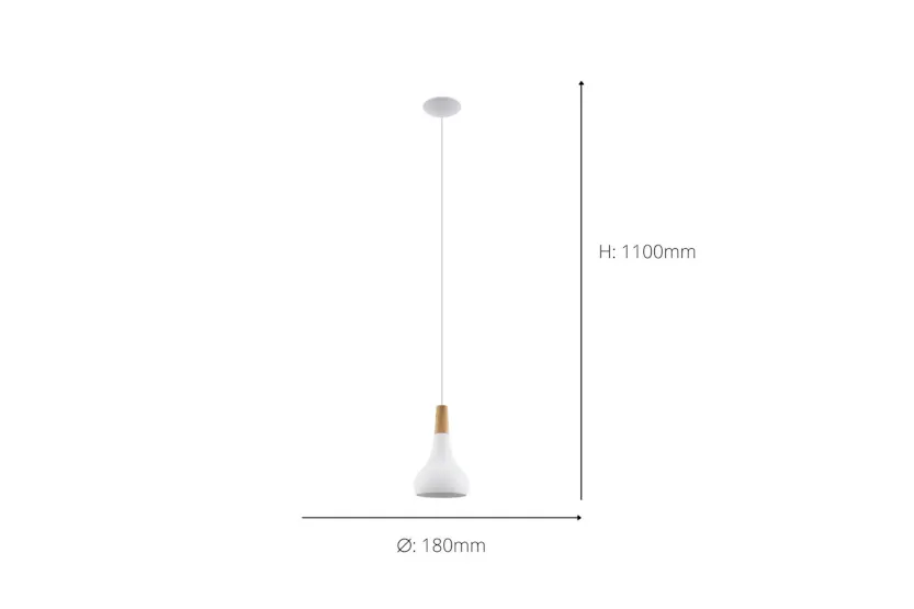 Eglo | Sabinar Metal and Wood Pendant Light | 18 cm | White Eglo | Sabinar Metal and Wood Pendant Light | 18 cm | White