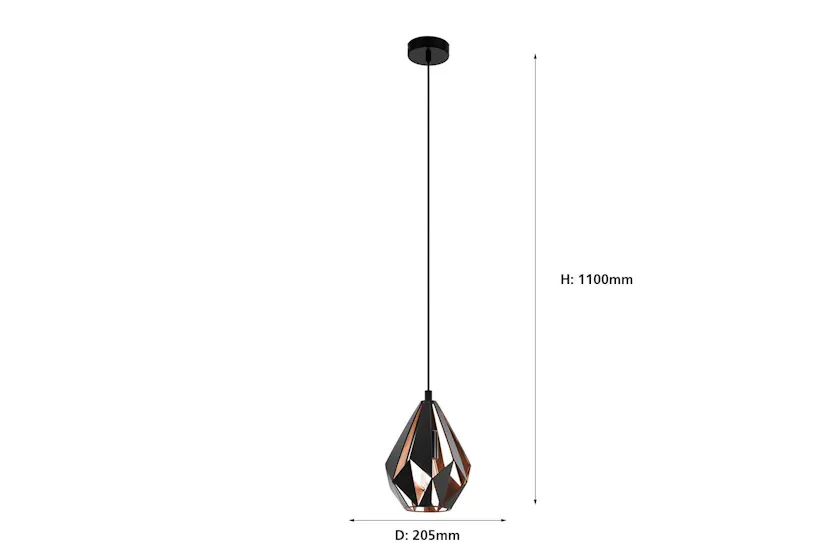Eglo | Carlton Geometric Pendant Light | 110 x 20.5 cm | Black/Copper Eglo | Carlton Geometric Pendant Light | 110 x 20.5 cm | Black/Copper
