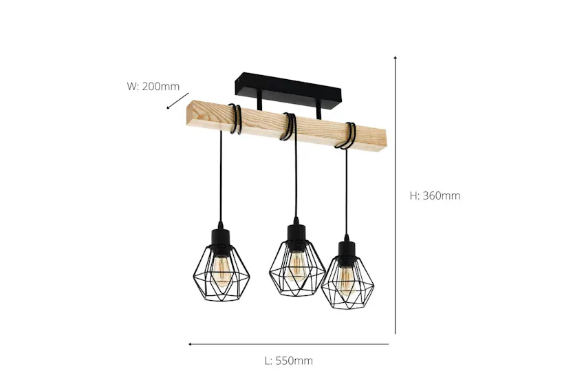 Eglo | Townshend 5 Industrial 3-light Ceiling Pendant | Brown/Black Eglo | Townshend 5 Industrial 3-light Ceiling Pendant | Brown/Black