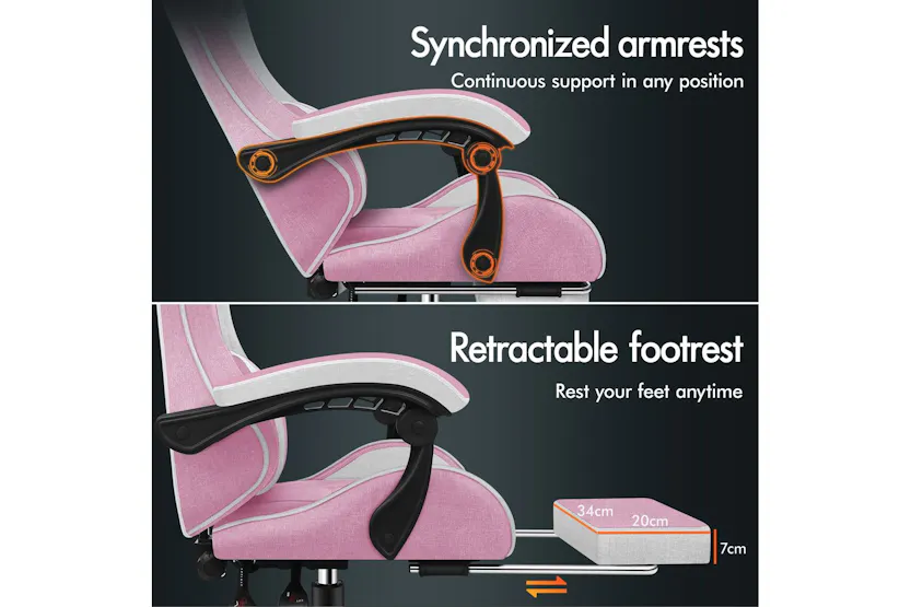 Elfordson Gaming Chair | Pink Fabric Linen High-back | With Massage Lumbar Cushion & Footrest Elfordson Gaming Chair | Pink Fabric Linen High-back | With Massage Lumbar Cushion & Footrest