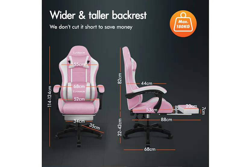 Elfordson Gaming Chair | Pink Fabric Linen High-back | With Massage Lumbar Cushion & Footrest Elfordson Gaming Chair | Pink Fabric Linen High-back | With Massage Lumbar Cushion & Footrest