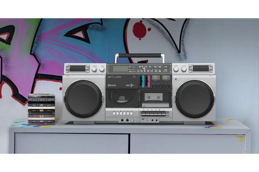 Muse Ghetto Blaster Cd Player | 80w Cassette Recorder | Silver Muse Ghetto Blaster Cd Player | 80w Cassette Recorder | Silver