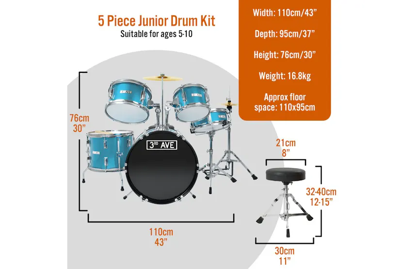 3rd Avenue 5 Piece Junior Drum Kit - Shine Green 3rd Avenue 5 Piece Junior Drum Kit - Shine Green