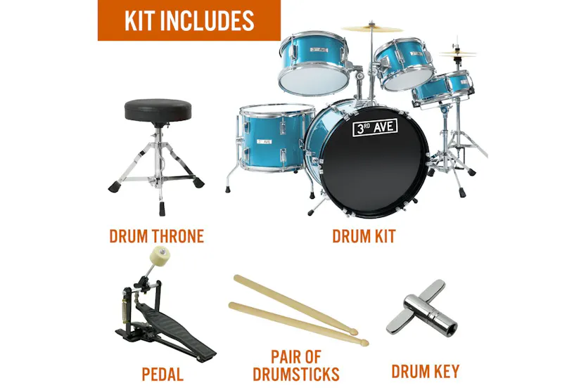3rd Avenue 5 Piece Junior Drum Kit - Shine Green 3rd Avenue 5 Piece Junior Drum Kit - Shine Green