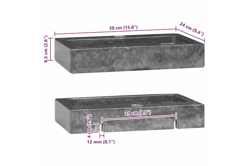Vidaxl Sink Grey 38x24x6.5 Cm Marble Vidaxl Sink Grey 38x24x6.5 Cm Marble