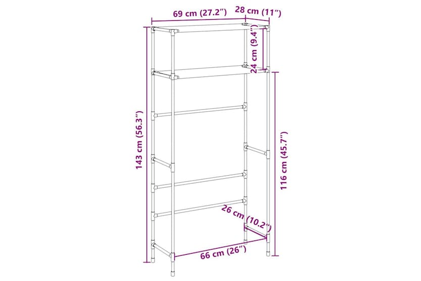 Vidaxl 2-tier Storage Rack Over Washing Machine Grey 69x28x143 Cm Iron Vidaxl 2-tier Storage Rack Over Washing Machine Grey 69x28x143 Cm Iron