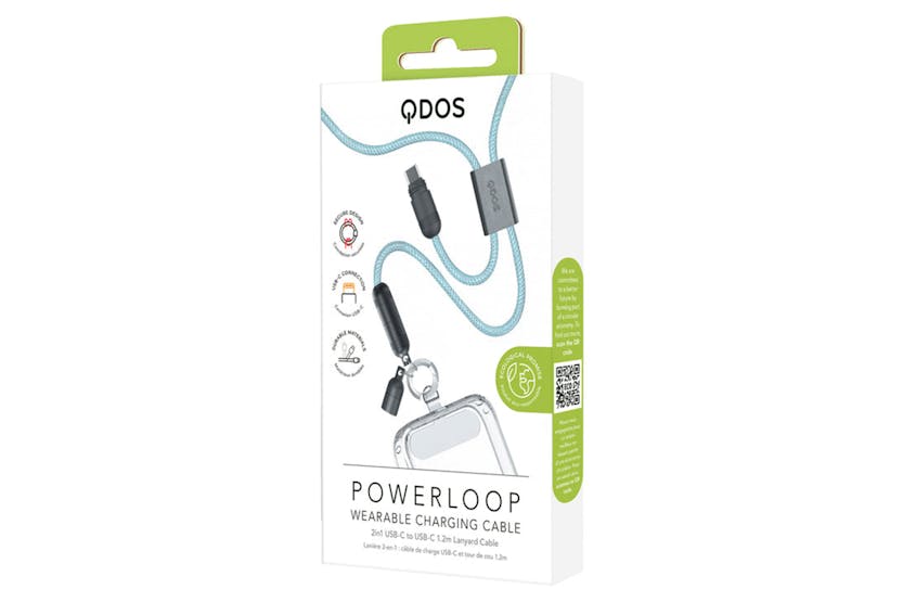 QDOS Powerloop 2-in-1 Lanyard with USB-C Cable | Blue QDOS Powerloop 2-in-1 Lanyard with USB-C Cable | Blue