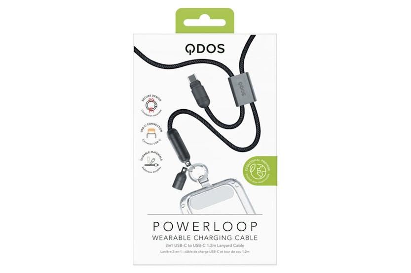 QDOS Powerloop 2-in-1 Lanyard with USB-C Cable | Black QDOS Powerloop 2-in-1 Lanyard with USB-C Cable | Black