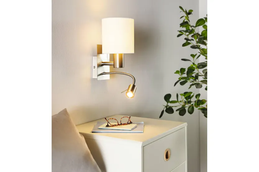 Eglo | Pasteri LED Wall Light with Reading Light | Nickel/White Eglo | Pasteri LED Wall Light with Reading Light | Nickel/White