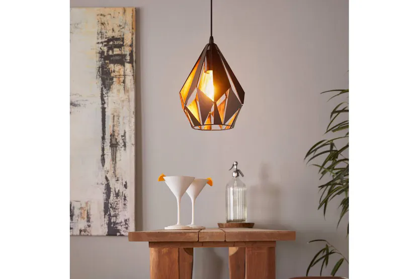 Eglo | Carlton Geometric Pendant Light | 110 x 20.5 cm | Black/Copper Eglo | Carlton Geometric Pendant Light | 110 x 20.5 cm | Black/Copper