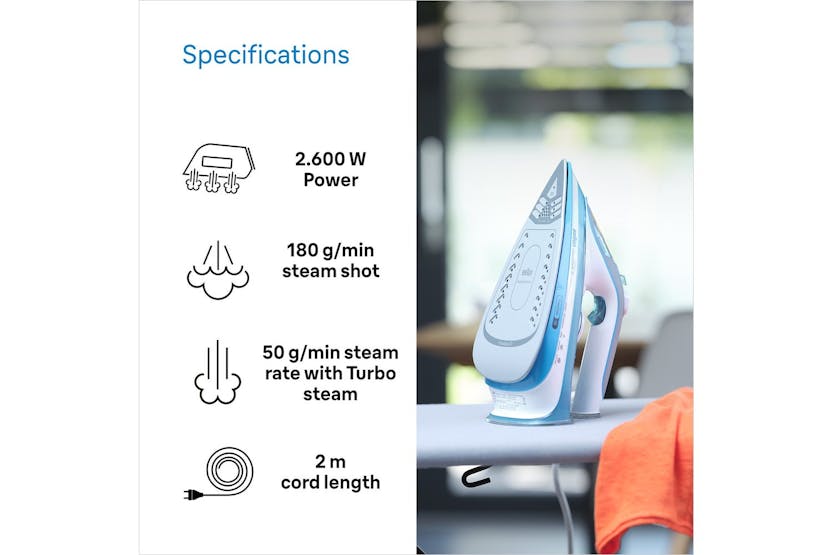 Braun TexStyle 5 2600W Steam Iron | SI5008BL | Blue Braun TexStyle 5 2600W Steam Iron | SI5008BL | Blue