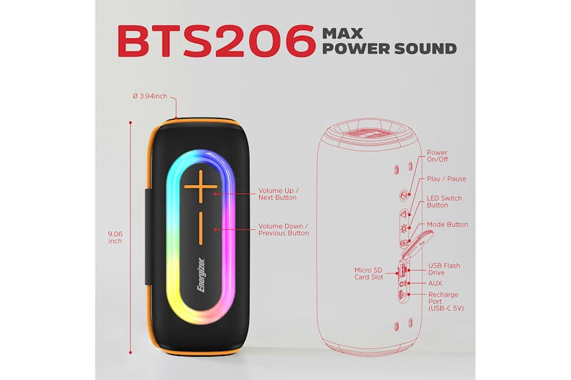 Energizer Wireless Bluetooth Speaker with Rich Bass | BBTS206 Energizer Wireless Bluetooth Speaker with Rich Bass | BBTS206
