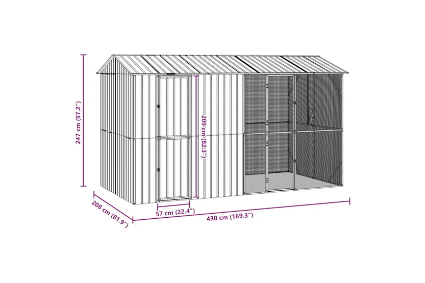 Bird Cage Anthracite 430 X 208 X 247 Cm Galvanised Steel Bird Cage Anthracite 430 X 208 X 247 Cm Galvanised Steel
