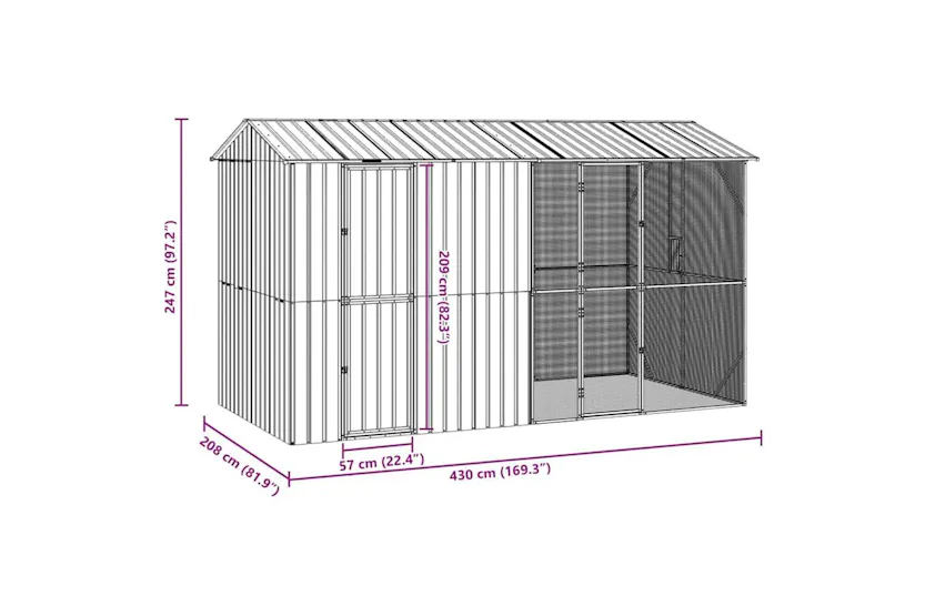 Bird Cage Anthracite 430 X 208 X 247 Cm Galvanised Steel Bird Cage Anthracite 430 X 208 X 247 Cm Galvanised Steel