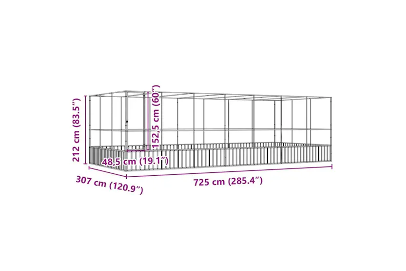 Aviary With Extension Silver 725x307x212 Cm Steel Aviary With Extension Silver 725x307x212 Cm Steel