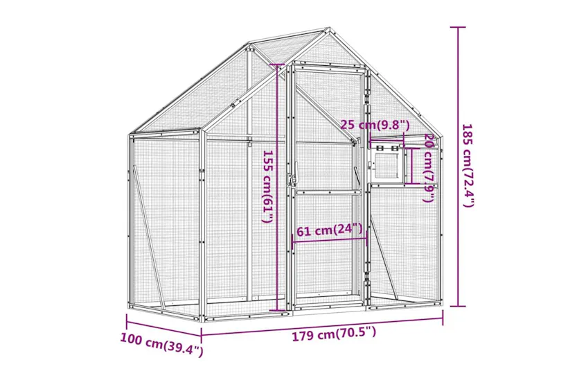 Aviary Silver 179x100x185 Cm Aluminium Aviary Silver 179x100x185 Cm Aluminium