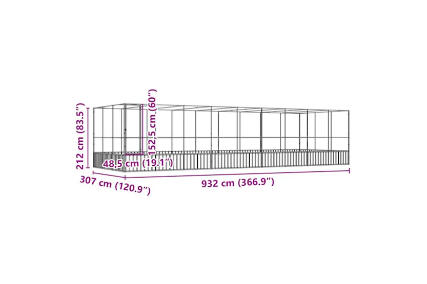 Aviary With Extension Silver 932x307x212 Cm Steel Aviary With Extension Silver 932x307x212 Cm Steel