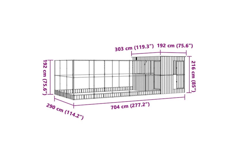 Aviary With Extension Silver 704x303x216 Cm Steel Aviary With Extension Silver 704x303x216 Cm Steel