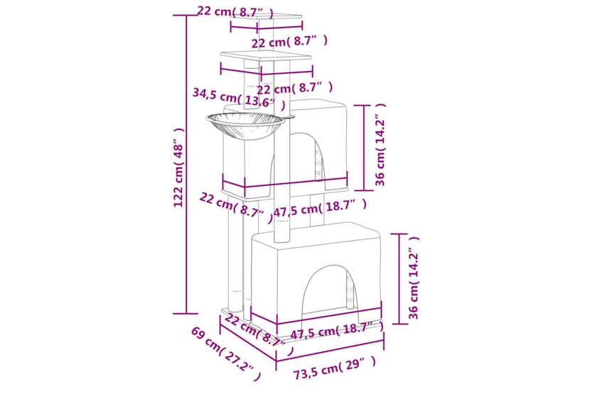 Cat Tree With Sisal Scratching Posts Light Grey 122 Cm Cat Tree With Sisal Scratching Posts Light Grey 122 Cm