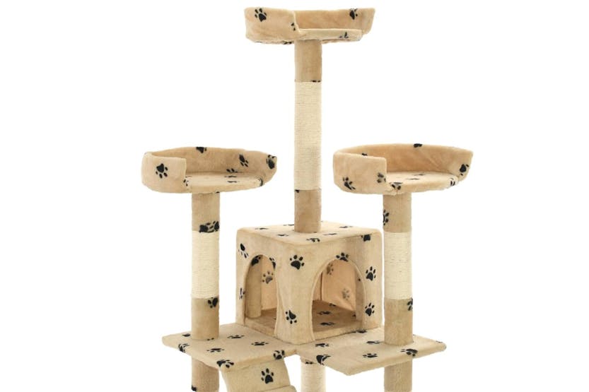 Cat Tree With Sisal Scratching Posts 170 Cm Paw Prints Beige Cat Tree With Sisal Scratching Posts 170 Cm Paw Prints Beige
