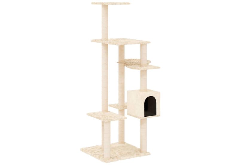 Cat Tree With Sisal Scratching Posts Cream 142 Cm Cat Tree With Sisal Scratching Posts Cream 142 Cm