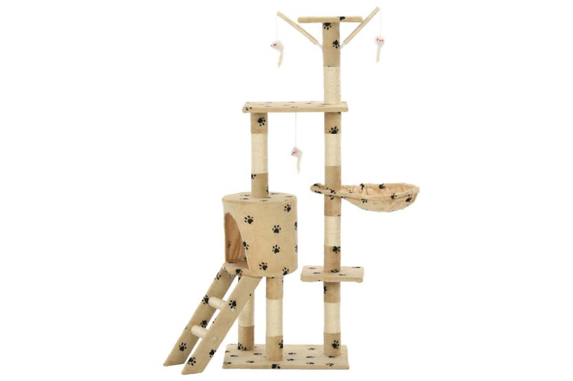 Cat Tree With Sisal Scratching Posts 138 Cm Beige Paw Prints Cat Tree With Sisal Scratching Posts 138 Cm Beige Paw Prints