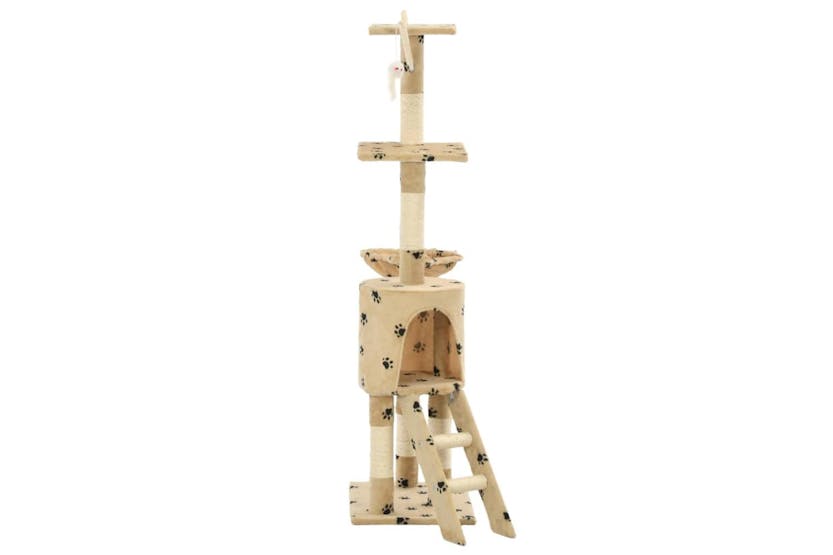 Cat Tree With Sisal Scratching Posts 138 Cm Beige Paw Prints Cat Tree With Sisal Scratching Posts 138 Cm Beige Paw Prints