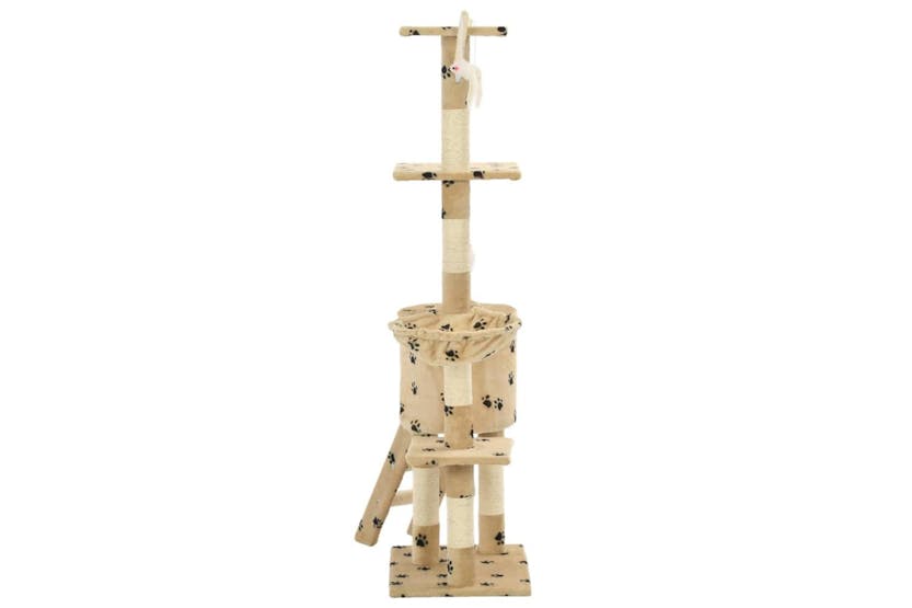Cat Tree With Sisal Scratching Posts 138 Cm Beige Paw Prints Cat Tree With Sisal Scratching Posts 138 Cm Beige Paw Prints