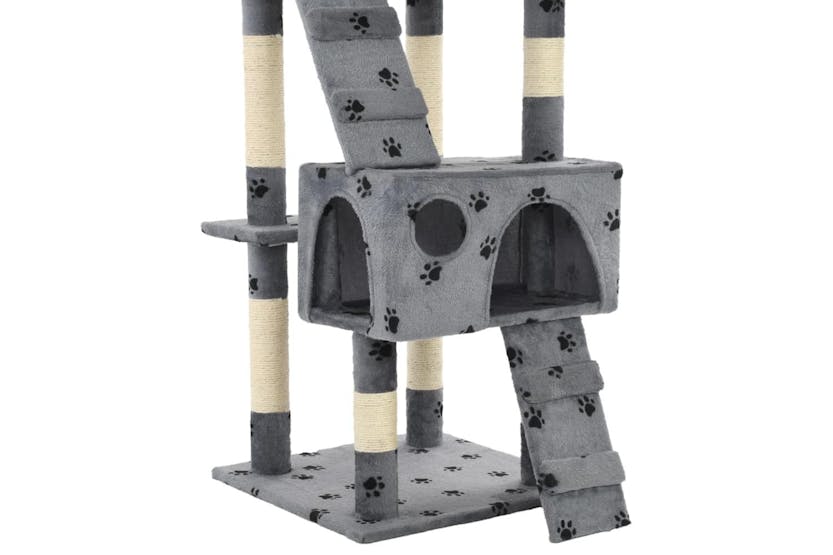 Cat Tree With Sisal Scratching Posts 170 Cm Paw Prints Grey Cat Tree With Sisal Scratching Posts 170 Cm Paw Prints Grey
