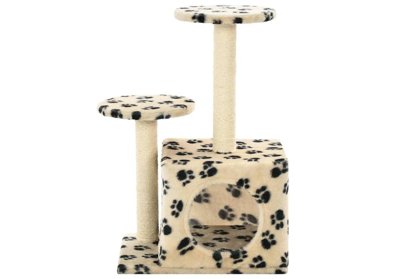 Cat Tree With Sisal Scratching Posts 60 Cm Beige Paw Prints Cat Tree With Sisal Scratching Posts 60 Cm Beige Paw Prints