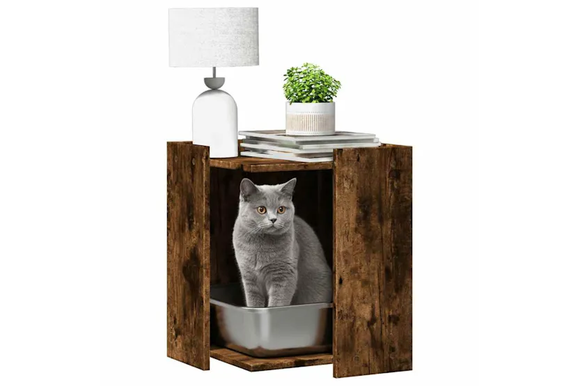 Cat Litter Box Enclosure Smoked Oak 42x42x51 Cm Engineered Wood Cat Litter Box Enclosure Smoked Oak 42x42x51 Cm Engineered Wood