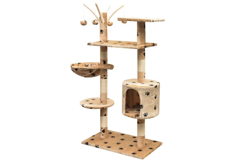 Cat Tree With Sisal Scratching Posts 125 Cm Paw Prints Beige Cat Tree With Sisal Scratching Posts 125 Cm Paw Prints Beige