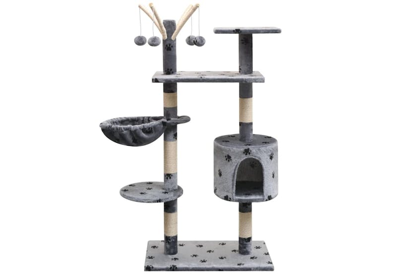 Cat Tree With Sisal Scratching Posts 125 Cm Paw Prints Grey Cat Tree With Sisal Scratching Posts 125 Cm Paw Prints Grey