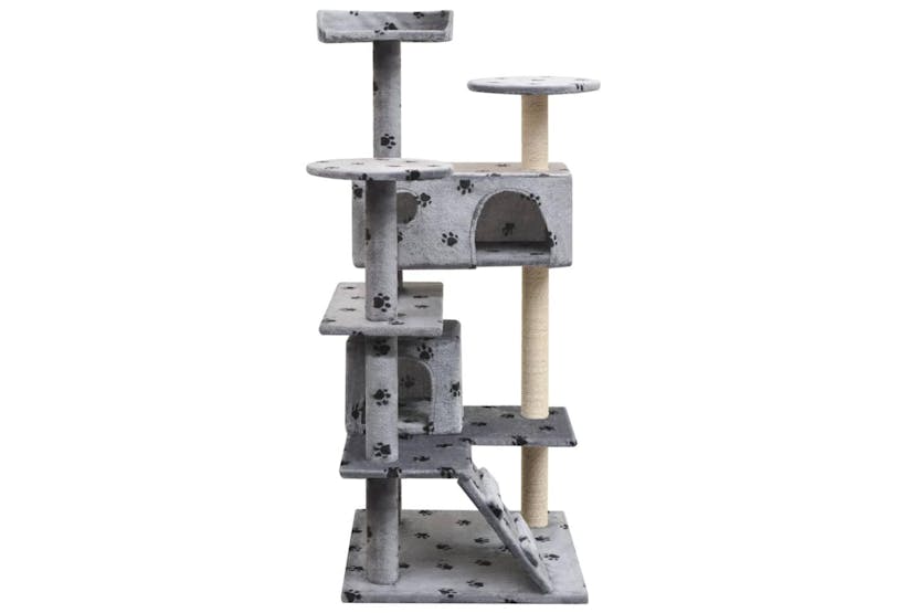 Cat Tree With Sisal Scratching Posts 125 Cm Paw Prints Grey Cat Tree With Sisal Scratching Posts 125 Cm Paw Prints Grey