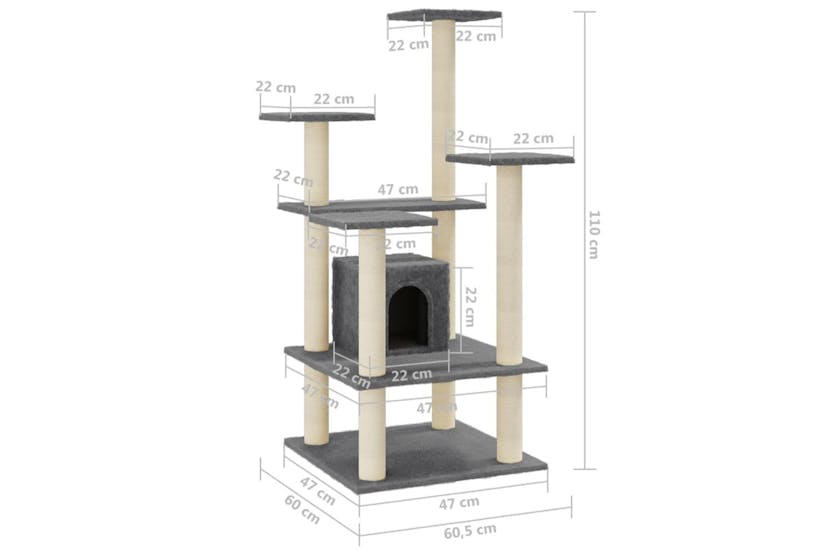 Cat Tree With Sisal Scratching Posts Dark Grey 110 Cm Cat Tree With Sisal Scratching Posts Dark Grey 110 Cm