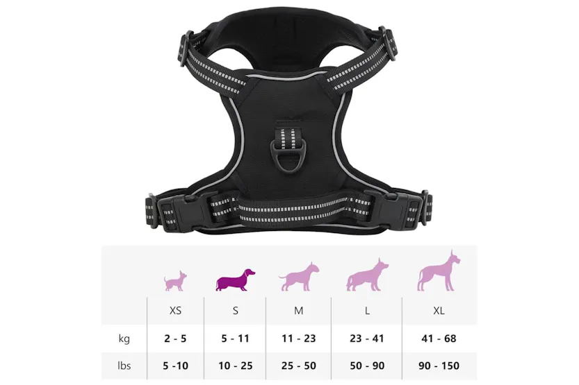 Dog Harness With Reflective Stripes Adjustable Black S Dog Harness With Reflective Stripes Adjustable Black S