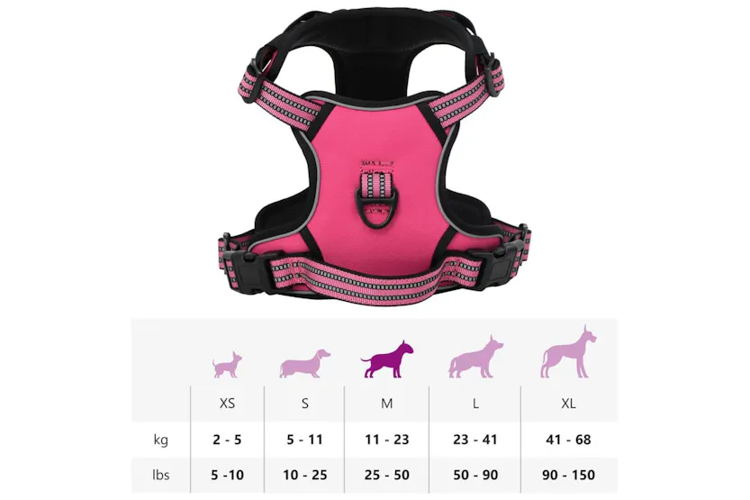 Dog Harness With Reflective Stripes Adjustable Pink M Dog Harness With Reflective Stripes Adjustable Pink M