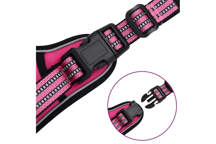 Dog Harness With Reflective Stripes Adjustable Pink L Dog Harness With Reflective Stripes Adjustable Pink L