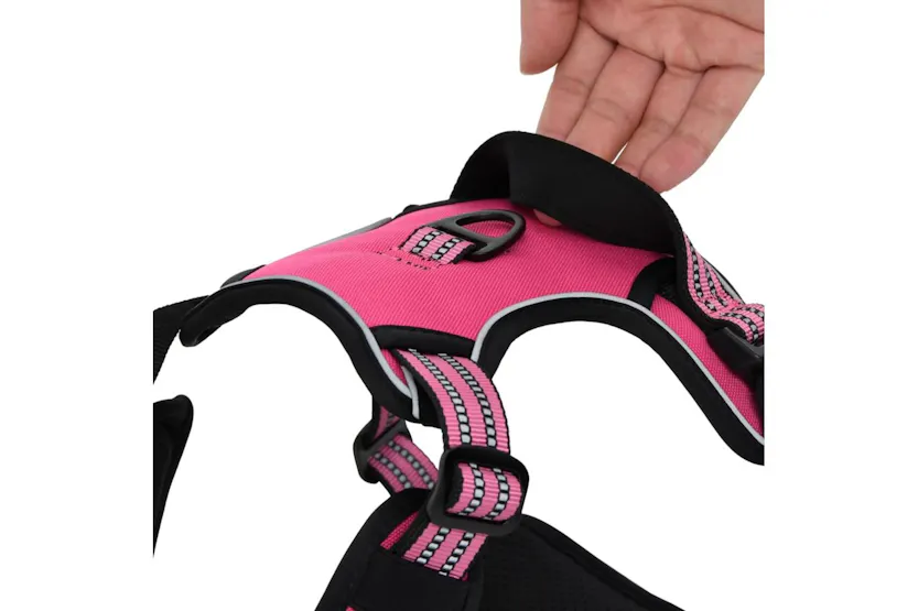 Dog Harness With Reflective Stripes Adjustable Pink L Dog Harness With Reflective Stripes Adjustable Pink L