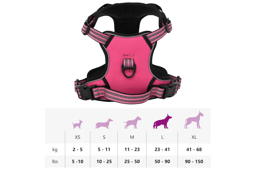 Dog Harness With Reflective Stripes Adjustable Pink L Dog Harness With Reflective Stripes Adjustable Pink L
