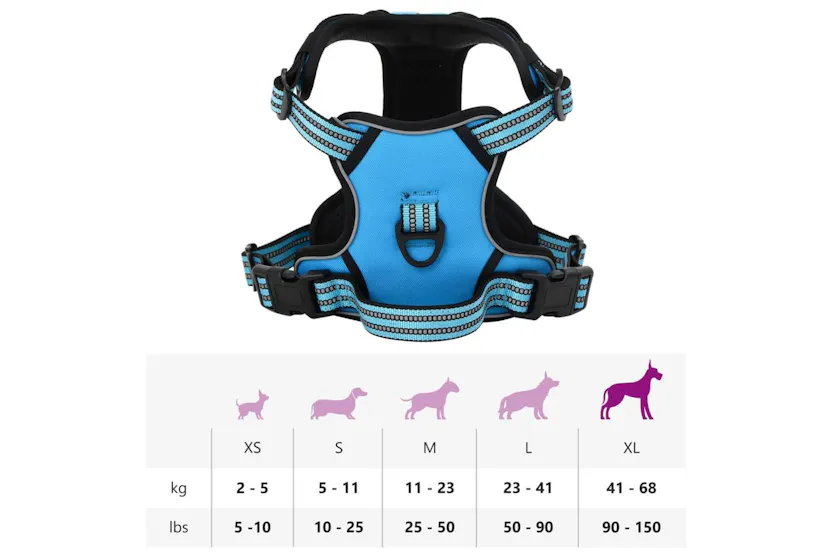 Dog Harness With Reflective Stripes Adjustable Blue Xl Dog Harness With Reflective Stripes Adjustable Blue Xl