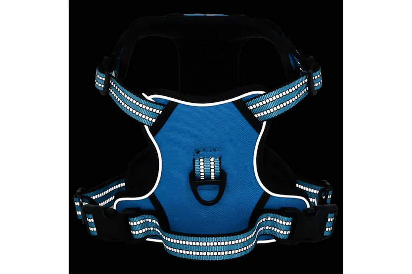 Dog Harness With Reflective Stripes Adjustable Blue M Dog Harness With Reflective Stripes Adjustable Blue M
