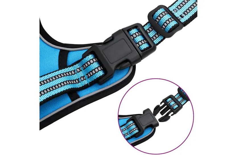 Dog Harness With Reflective Stripes Adjustable Blue M Dog Harness With Reflective Stripes Adjustable Blue M
