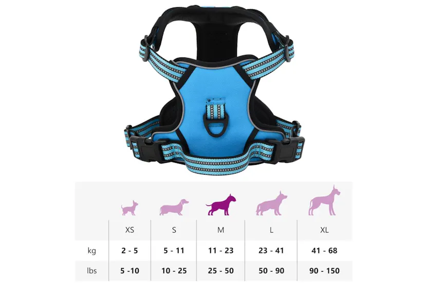 Dog Harness With Reflective Stripes Adjustable Blue M Dog Harness With Reflective Stripes Adjustable Blue M