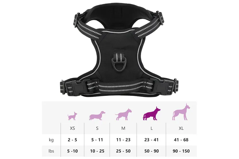 Dog Harness With Reflective Stripes Adjustable Black L Dog Harness With Reflective Stripes Adjustable Black L